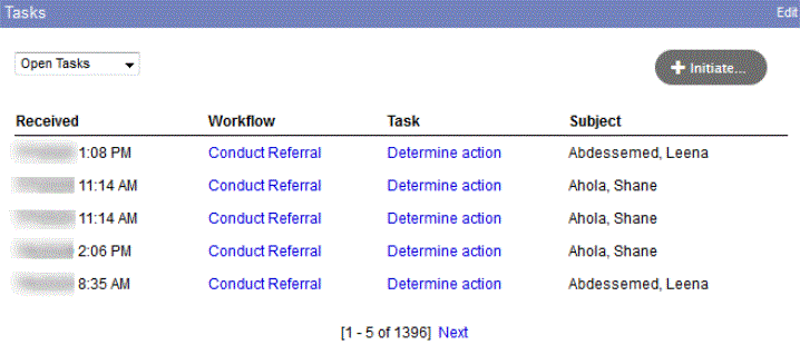 tasks widget showing conduct referral workflows.