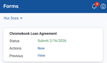 Forms tab showing View link