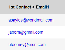 List of email addresses on a list page.