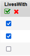 column header showing green and red icons with checkboxes in column.