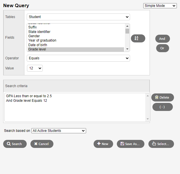 simple mode query example.